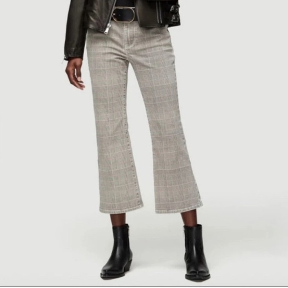 Frame women’s size 29 Le Crop Mini Boot Pine Plaid Pants Grey White classic